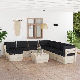 9-piece pallet garden furniture and fir wood cushions by vidaXL, Garden sets - Ref: Foro24-3063667, Price: 635,99 €, Discount: %