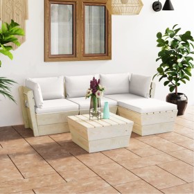 Garden furniture made of 5-piece pallets and fir wood cushions. by vidaXL, Garden sets - Ref: Foro24-3063470, Price: 354,65 €...