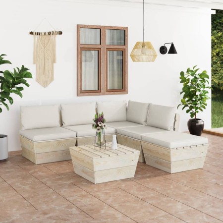 Garden furniture made of 6 pallet pieces and fir wood cushions. by vidaXL, Garden sets - Ref: Foro24-3063542, Price: 470,02 €...