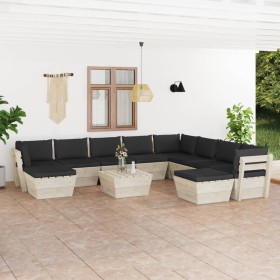 11-piece pallet garden furniture and fir wood cushions by vidaXL, Garden sets - Ref: Foro24-3063691, Price: 769,99 €, Discoun...