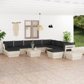 12-piece pallet garden furniture and fir wood cushions by vidaXL, Garden sets - Ref: Foro24-3063703, Price: 784,59 €, Discoun...