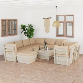 10-piece pallet garden furniture and fir wood cushions by vidaXL, Garden sets - Ref: Foro24-3063675, Price: 747,99 €, Discoun...