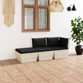 Garden furniture made of 3-piece pallets and fir wood cushions by vidaXL, Garden sets - Ref: Foro24-3063427, Price: 214,99 €,...