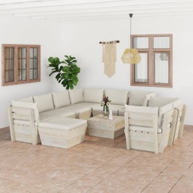 Garden furniture made of 10-piece pallets and fir wood cushions by vidaXL, Garden sets - Ref: Foro24-3063674, Price: 782,43 €...