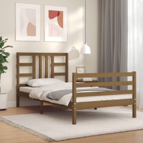 Honey brown solid wood bed frame with headboard 90x200cm by vidaXL, Beds and slatted bases - Ref: Foro24-3193909, Price: 116,...