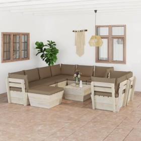 Garden furniture made of 10-piece pallets and fir wood cushions by vidaXL, Garden sets - Ref: Foro24-3063680, Price: 781,99 €...