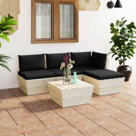 5-piece pallet garden furniture and fir wood cushions by vidaXL, Garden sets - Ref: Foro24-3063463, Price: 303,99 €, Discount: %