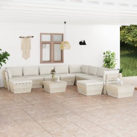 12-piece pallet garden furniture and fir wood cushions by vidaXL, Garden sets - Ref: Foro24-3063698, Price: 878,29 €, Discoun...