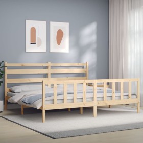 Bed frame with solid wood headboard 180x200 cm by vidaXL, Beds and slatted bases - Ref: Foro24-3192051, Price: 141,99 €, Disc...