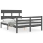 Gray solid wood bed frame with headboard 140x200 cm by vidaXL, Beds and slatted bases - Ref: Foro24-3195093, Price: 154,52 €,...