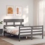 Gray solid wood bed frame with headboard 140x200 cm by vidaXL, Beds and slatted bases - Ref: Foro24-3195093, Price: 154,52 €,...