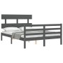 Gray solid wood bed frame with headboard 140x200 cm by vidaXL, Beds and slatted bases - Ref: Foro24-3195093, Price: 154,52 €,...