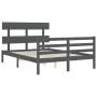 Gray solid wood bed frame with headboard 140x200 cm by vidaXL, Beds and slatted bases - Ref: Foro24-3195093, Price: 154,52 €,...