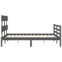 Gray solid wood bed frame with headboard 140x200 cm by vidaXL, Beds and slatted bases - Ref: Foro24-3195093, Price: 154,52 €,...