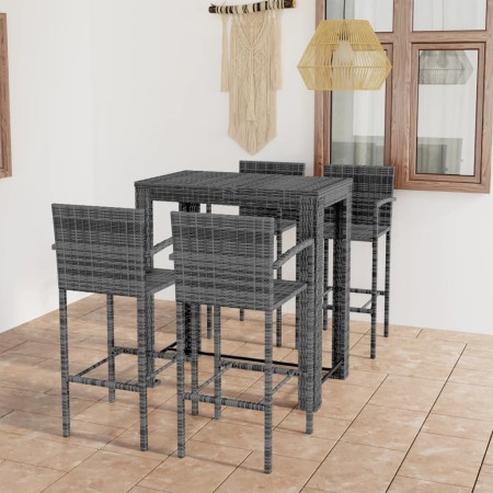 Set muebles bar jardín 5 pzas ratán sintético reposabrazos gris de vidaXL, Conjuntos de jardín - Ref: Foro24-3064812, Precio:...