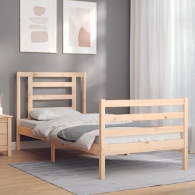 Bed frame with solid wood headboard 100x200 cm by vidaXL, Beds and slatted bases - Ref: Foro24-3194691, Price: 95,23 €, Disco...