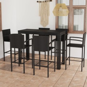 Muebles de bar jardín 7 pzas ratán sintético reposabrazos negro de vidaXL, Conjuntos de jardín - Ref: Foro24-3064814, Precio:...