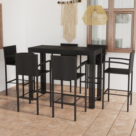 Muebles de bar jardín 7 pzas ratán sintético reposabrazos negro de vidaXL, Conjuntos de jardín - Ref: Foro24-3064814, Precio:...