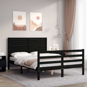 Bed frame with black solid wood headboard 140x190 cm by vidaXL, Beds and slatted bases - Ref: Foro24-3195010, Price: 184,99 €...