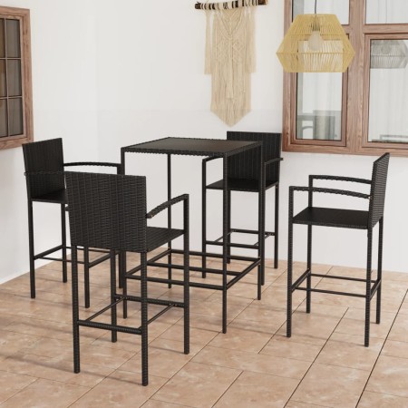 Garden table and high stools and cushions 5 pcs black PE rattan by vidaXL, Garden sets - Ref: Foro24-3064840, Price: 311,39 €...