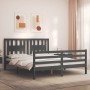 Gray solid wood bed frame with headboard 160x200 cm by vidaXL, Beds and slatted bases - Ref: Foro24-3194583, Price: 161,09 €,...