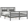 Gray solid wood bed frame with headboard 160x200 cm by vidaXL, Beds and slatted bases - Ref: Foro24-3194583, Price: 161,09 €,...