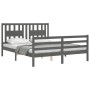 Gray solid wood bed frame with headboard 160x200 cm by vidaXL, Beds and slatted bases - Ref: Foro24-3194583, Price: 161,09 €,...