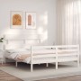 Estructura de cama matrimonio con cabecero madera maciza blanco de vidaXL, Camas y somieres - Ref: Foro24-3195097, Precio: 12...