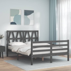 Gray solid wood bed frame with headboard 140x190 cm by vidaXL, Beds and slatted bases - Ref: Foro24-3194358, Price: 162,16 €,...