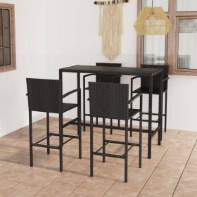 Garden table and high stools with cushions, 5-piece set, black PE rattan by vidaXL, Garden sets - Ref: Foro24-3064843, Price:...