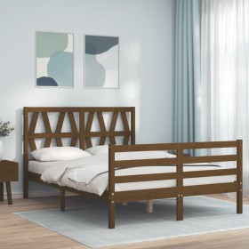 Double bed frame with honey brown wooden headboard by vidaXL, Beds and slatted bases - Ref: Foro24-3194349, Price: 159,73 €, ...