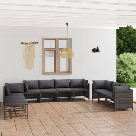 Gartenmöbel Set 10 Stück und Kissen Kunststoff Rattan grau von vidaXL, Gartensets - Ref: Foro24-3059774, Preis: 552,99 €, Rab...