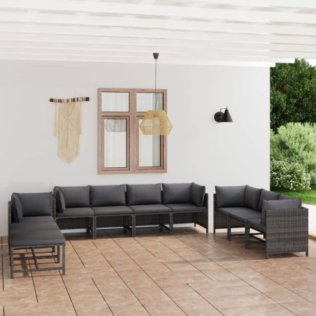 Garden furniture set 10 pieces and gray synthetic rattan cushions by vidaXL, Garden sets - Ref: Foro24-3059774, Price: 594,00...