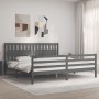 Estructura de cama con cabecero madera maciza gris 200x200 cm de vidaXL, Camas y somieres - Ref: Foro24-3194333, Precio: 181,...