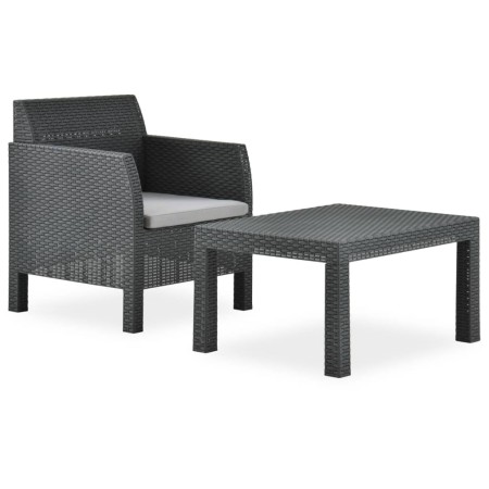 Set de muebles jardín 2 piezas con cojín PP ratán gris antracita de vidaXL, Conjuntos de jardín - Ref: Foro24-315641, Precio:...