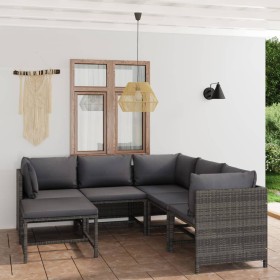 Set von Gartenmöbeln 6 Stück und Kissen synthetischen Rattan grau von vidaXL, Gartensets - Ref: Foro24-3059760, Preis: 454,99...