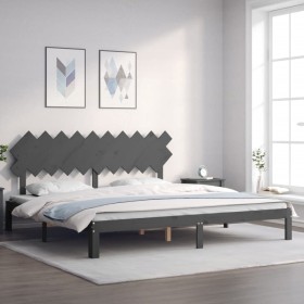 Gray solid wood bed frame with headboard 200x200 cm by vidaXL, Beds and slatted bases - Ref: Foro24-3193748, Price: 173,04 €,...