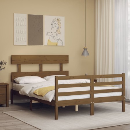 Honey brown solid wood bed frame and headboard 140x200 cm by vidaXL, Beds and slatted bases - Ref: Foro24-3195094, Price: 145...