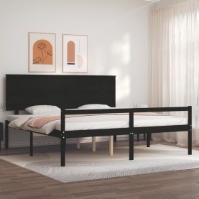 Cama personas mayores cabecero madera maciza negro 200x200 cm de vidaXL, Camas y somieres - Ref: Foro24-3195505, Precio: 189,...