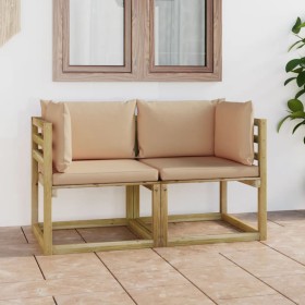 Corner garden sofa with 2 green impregnated wood cushions by vidaXL, Garden sets - Ref: Foro24-3065024, Price: 172,90 €, Disc...