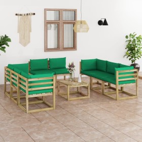 9-piece garden furniture set with impregnated wood cushions by vidaXL, Garden sets - Ref: Foro24-3065106, Price: 476,28 €, Di...