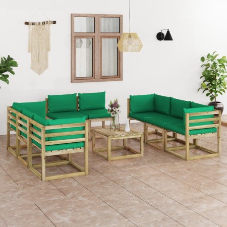 9-piece garden furniture set with impregnated wood cushions by vidaXL, Garden sets - Ref: Foro24-3065106, Price: 492,99 €, Di...