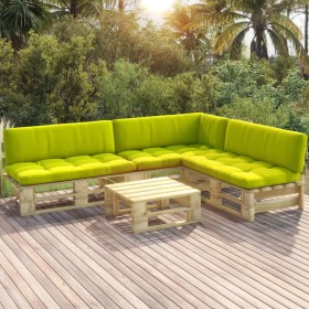 Muebles de palets 4 pzas y cojines madera pino impregnada verde de vidaXL, Conjuntos de jardín - Ref: Foro24-3066695, Precio:...