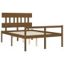 Double bed frame with honey brown wooden headboard by vidaXL, Beds and slatted bases - Ref: Foro24-3195389, Price: 157,99 €, ...