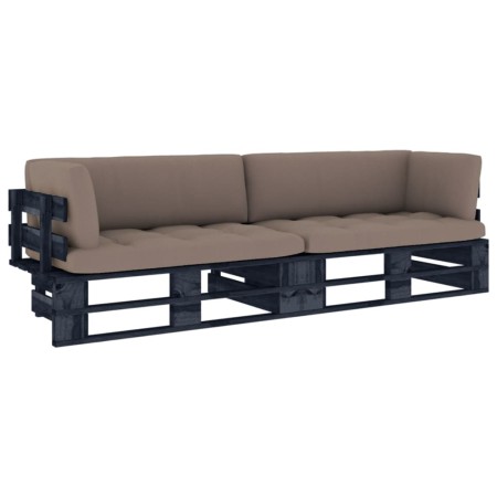 2-seater pallet sofa with black impregnated pine wood cushions by vidaXL, Garden sets - Ref: Foro24-3066657, Price: 255,99 €,...