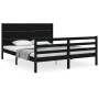 Bed frame with black solid wood headboard 160x200 cm by vidaXL, Beds and slatted bases - Ref: Foro24-3194650, Price: 184,99 €...