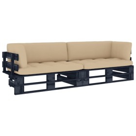 2-seater pallet sofa with black impregnated pine wood cushions by vidaXL, Garden sets - Ref: Foro24-3066652, Price: 245,99 €,...