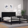 Bed frame with black solid wood headboard 160x200 cm by vidaXL, Beds and slatted bases - Ref: Foro24-3194650, Price: 184,99 €...