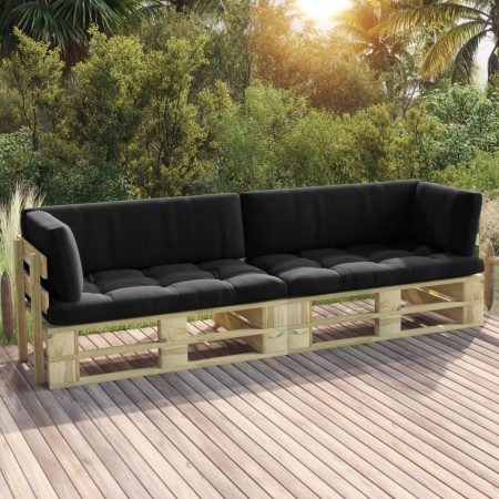 2-Sitzer-Palettensofa mit grünen Kissen aus imprägniertem Kiefernholz von vidaXL, Gartensets - Ref: Foro24-3066620, Preis: 26...