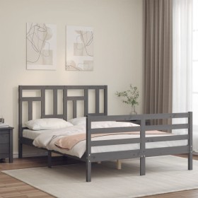 Gray solid wood bed frame with headboard 140x200 cm by vidaXL, Beds and slatted bases - Ref: Foro24-3194963, Price: 159,73 €,...